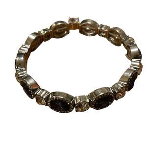 Costume jewelry Stretch bracelet with blue and clear rhinestones